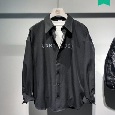 Camisa de seda de hielo negra original de moda para hombres ins moda manga larga primavera y verano estilo Hong Kong herramientas chaqueta casual sin planchar