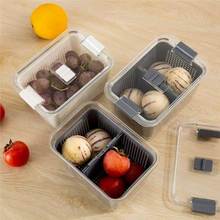 日式多功能双层沥水透明冰箱保鲜盒放蔬菜水果分格冰箱收纳盒