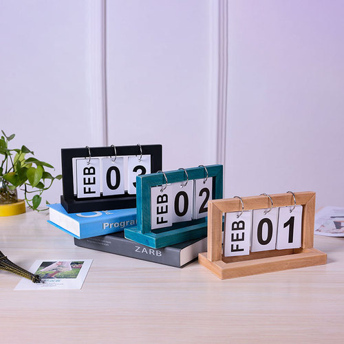 Wooden flip calendar simple home study dormitory desktop desk calendar perpetual calendar photo props decoration ornaments