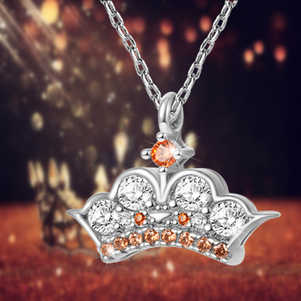 Colar com pingente de coroa de rainha com strass colorido e brilhante, joia versátil requintada para presente feminino_voghion.com