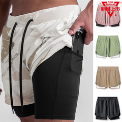 Cross-border foreign trade new 2022 summer trendy sports shorts outdoor running and cycling breathable double-layer shorts for men
