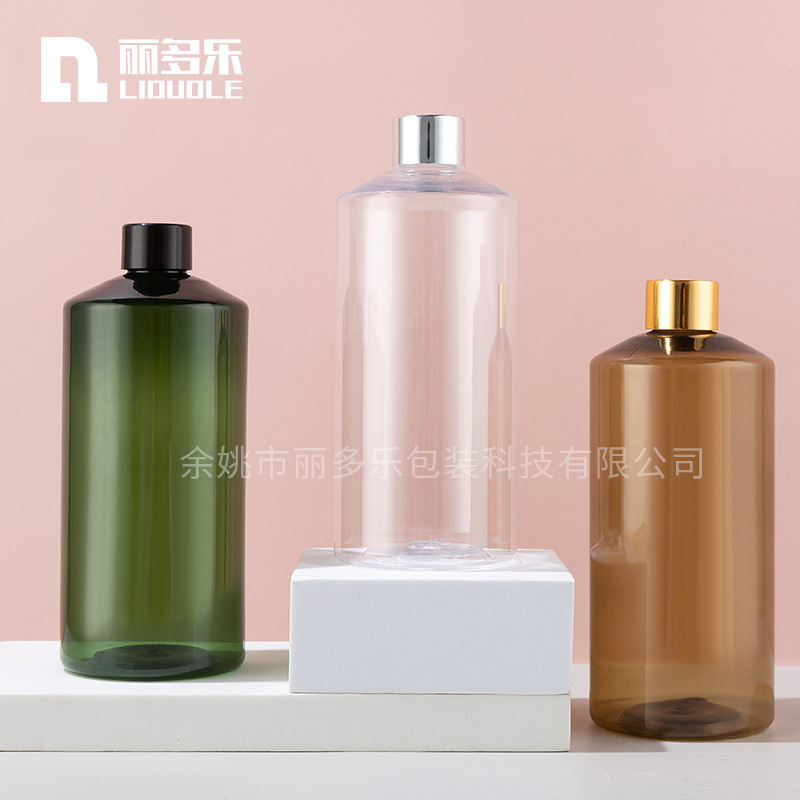 500ml毫升斜肩墨绿塑料PET瓶电化铝旋盖精油爽肤水化妆品分装瓶