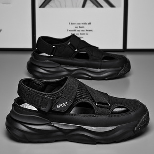 2025 New Men's Sandals Casual All-match Sandals Youth Breathable Fashionable Hollow-out Cool Velcro Sandals