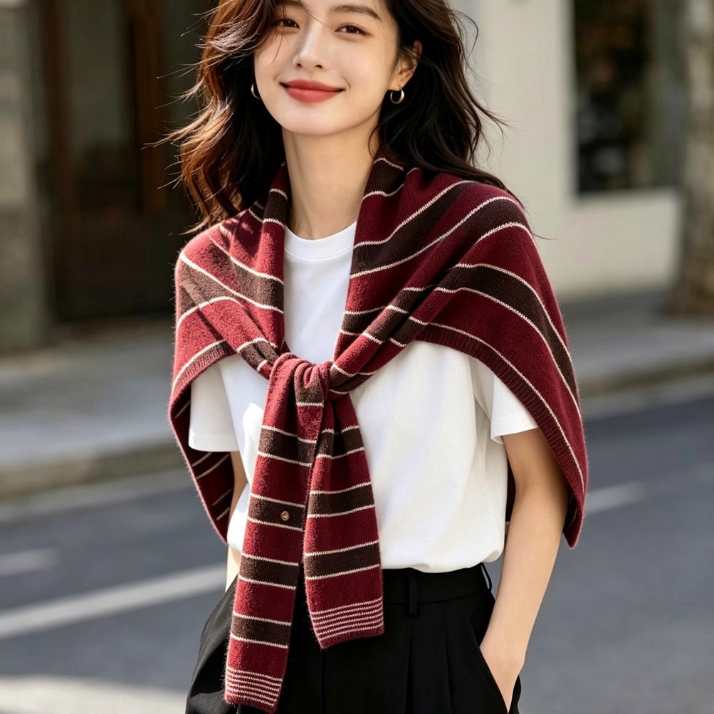 2026 new soft and comfortable wool blend Korean-style Dongdaemun autumn and winter knitted striped shawl, a versatile and elegant piece