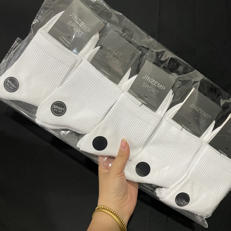 Autumn and Winter new men's and women's flat mid-calf high waist pure white student college style sports cotton socks student socks