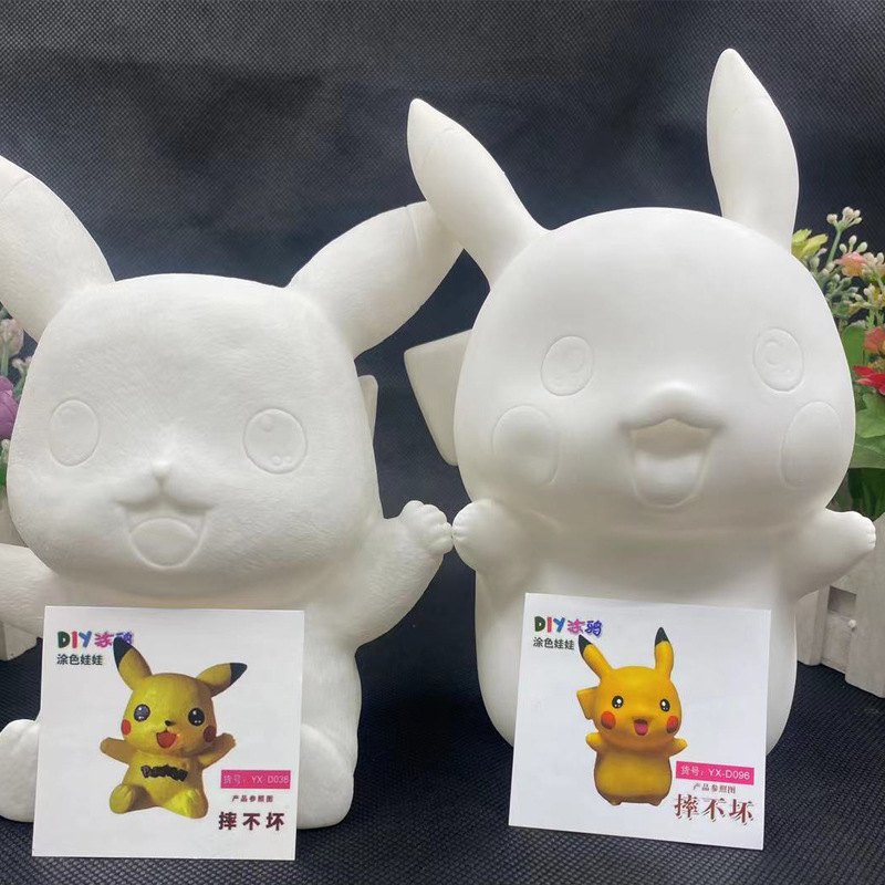 Miniature Doodle Handmade DIY Cartoon Pikachu Painted Doll Gypsum Money Box for Sale on the Street Rubber 