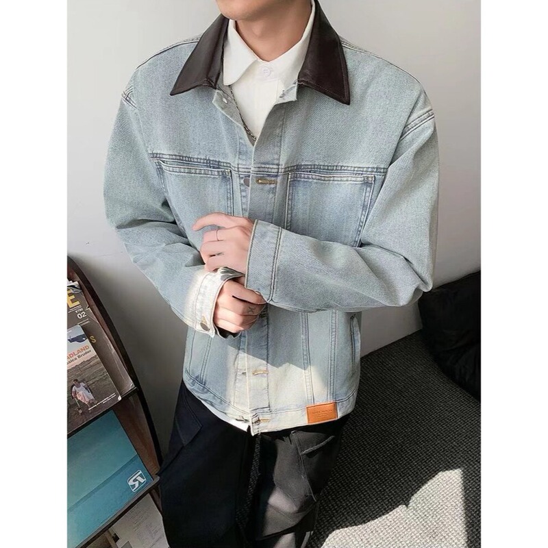 2025 Spring and Autumn New Retro Denim Jacket Men's Trendy Brand Handsome Slim Jacket Washed Nostalgic Easiest for Match Denim Jacket