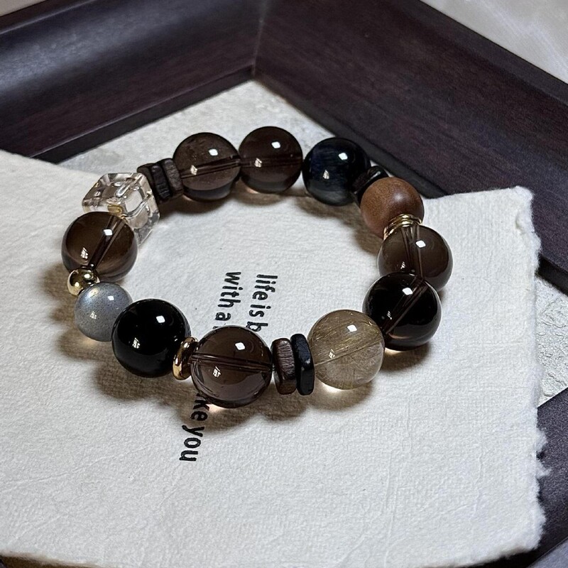 Natural Crystal Smoky Quartz Tea Crystal Bracelet Crystal Bracelet for Women High-Quality White Crystal Multi-Gem Design Gift