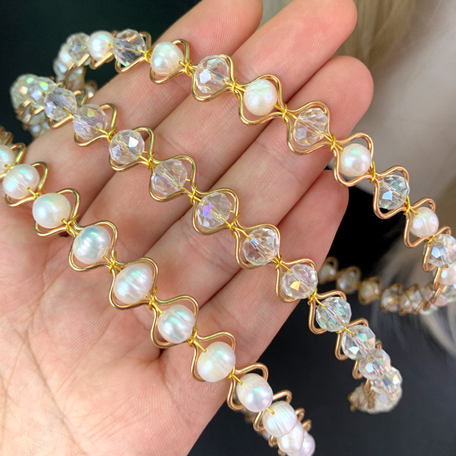 96g Weight Jewelry Headband Hair Accessories Type Pearl Inlay Material Simple Style Women's Round Crystal Inlay Pearl Jewelry Headband