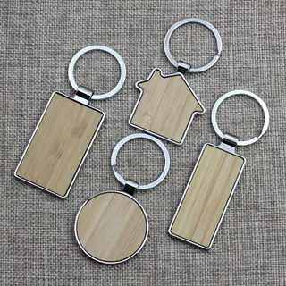 跨境专供小商品锌合金竹木钥匙扣现代简约商务礼品金属小挂件定制