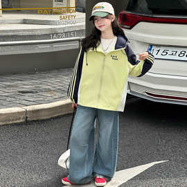 女童外套春秋款2026新款儿童女孩春装女大童春季洋气休闲连帽上衣