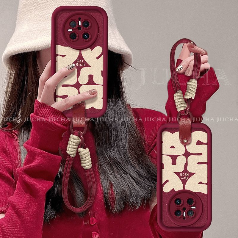 Red Fortune for Huawei Mate70 Phone Case with Lanyard HUAWEIP70pro Advanced Sense NOVA13 Soft