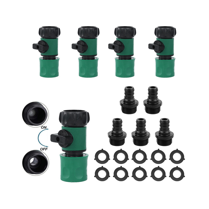 塑料花园软管快速连接带开关连接器带阀门水管快速接头