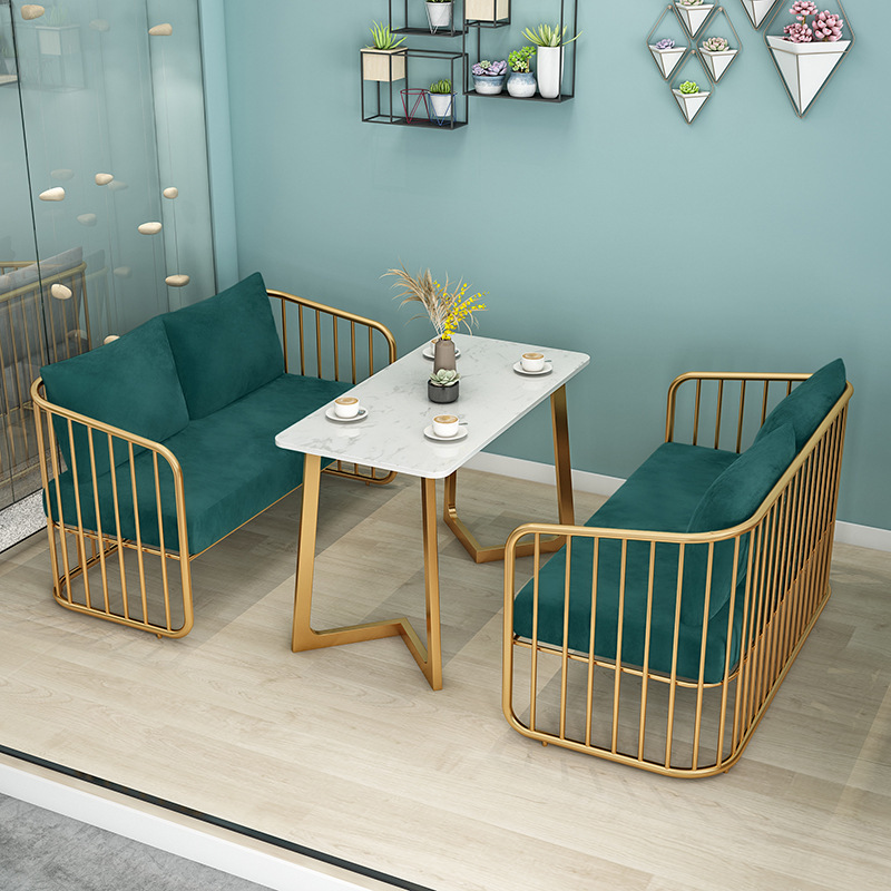 Nordic Light Luxury Style Internet-Famous Beauty Salon Shop Table and Chair Set, Milk Tea Shop, Café Double Iron Art Booth Sofa