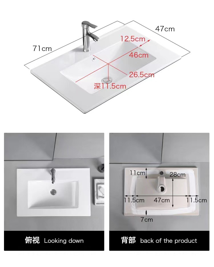 De cerámica integrado lavabo lateral Delgado gabinete Cuenca semi-embebido Cuenca Media baño gabinete de baño lavabo