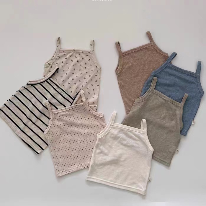 New summer clothing for boys and girls, featuring various colors, thin, elastic, stylish, and breathable vests and camisoles.