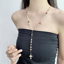 欧美跨境饰品时尚新款珍珠项链女 个性y形珍珠流苏叠戴锁骨链项饰