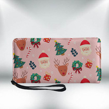 跨境货源圣诞老人姜饼人印花PU手拿包拉链钱包卡包证件包一件起订