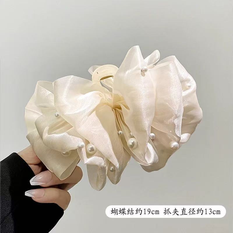 新作レトロ韓国風布製リボン三角ヘアクリップ、女性用大型ヘアクリップ、後頭部の髪量が多い方用シャーククリップ|undefined