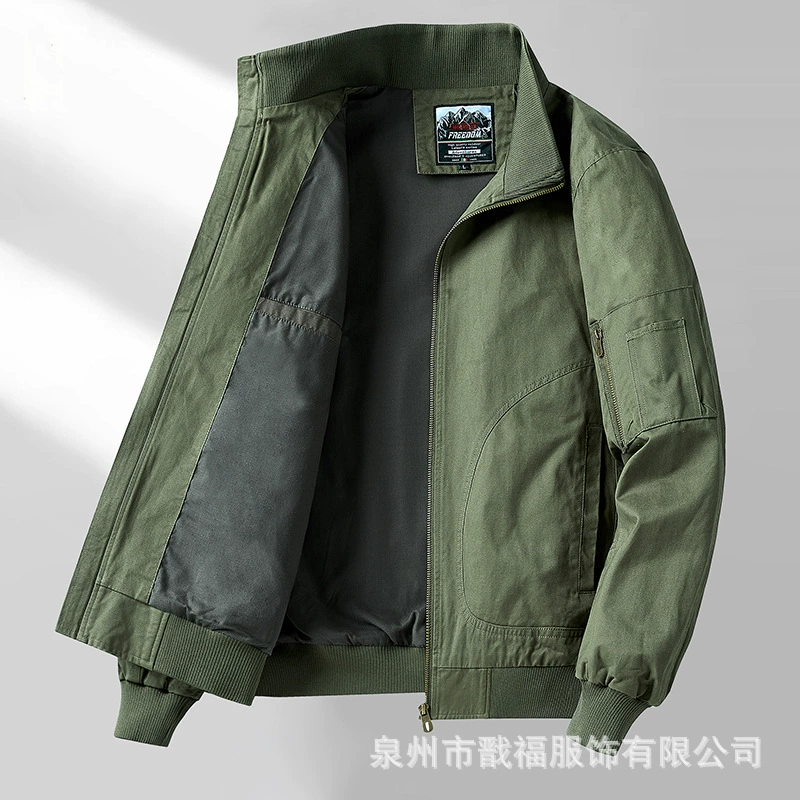 Весенне-осенняя рабочая одежда, хлопковая куртка, бейсбольная Мужская Новая куртка среднего возраста с воротником-стойкой, Повседневная Свободная пиджак больших размеров для папы
