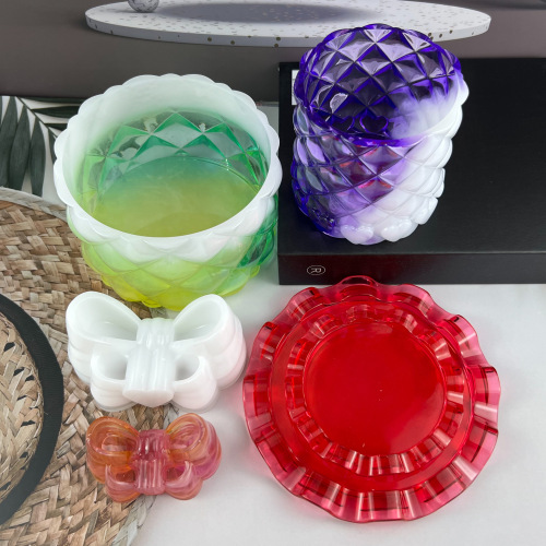 Fat Yaya diy mirror/frosted lotus leaf storage box glue mold bow table storage box silicone mold