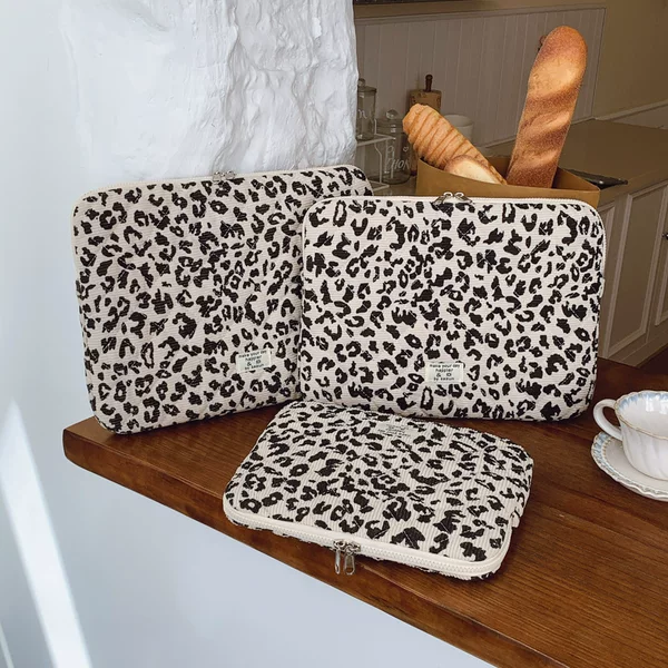 European and American Fashion Leopard Print Laptop Bag for Women Trendy 11inch Tablet Protective Case 13/ 15inch Inch Notebook Sleeve Bag for Women