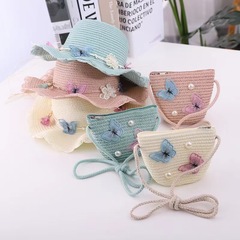 New Butterfly Fresh Sun Hat for Women, Summer Children, Grass Hat Bag Set, Baby Beach Sun Hat