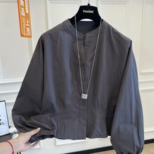 韩系休闲秋季新款时尚小众设计感蝙蝠袖衬衫宽松圆领显瘦好看上衣