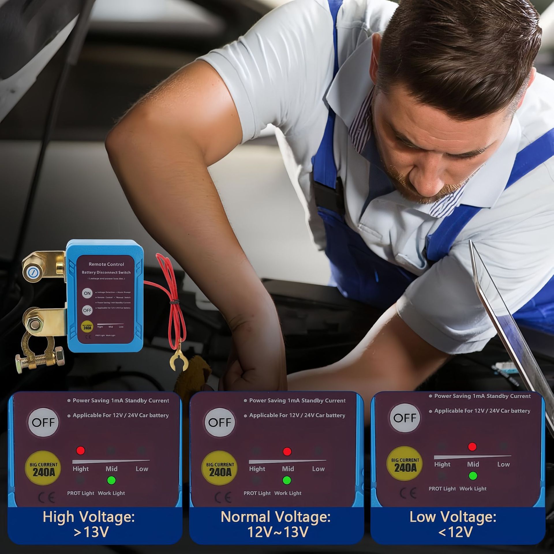 Remote Control Car Battery Disconnect Switch for Vehicles and Boats 12V-24V Smart Battery Disconnector