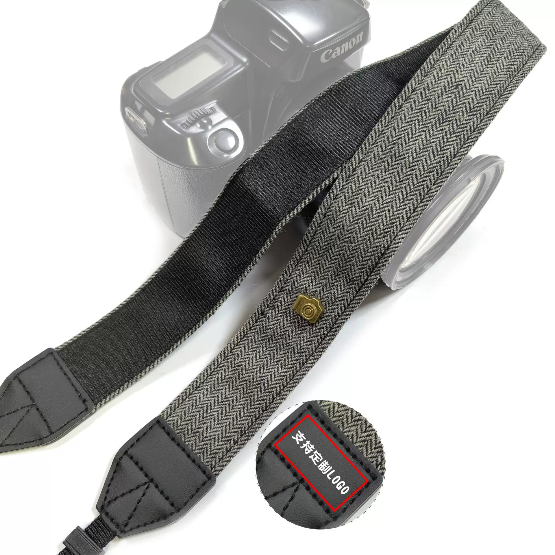 单反相机背带黑色帆布复古数码微单反相机棉质人字纹相机肩带配件