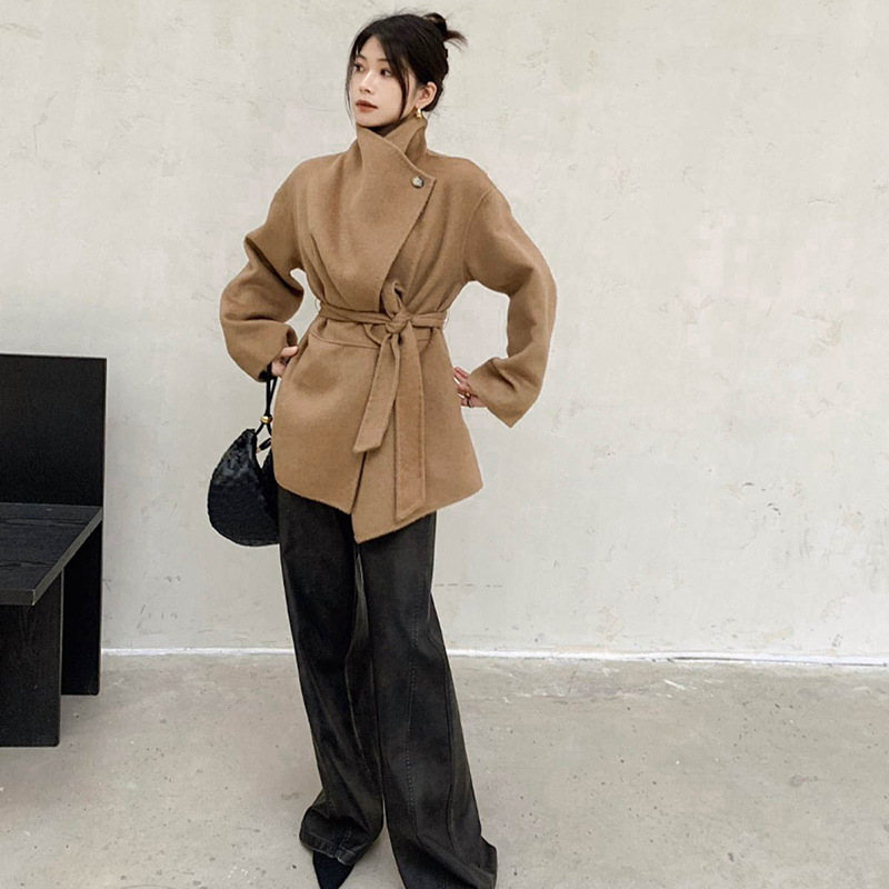 "Encounter Coat Short" Amazing Texite 10-0 Camel Velvet Coat Women's Lace-up Lap Counter High Goods "Encounter Coat Short" Amazing Texite 10-0 Camel Velvet Coat Women's Lace-up Lap Counter High Goods