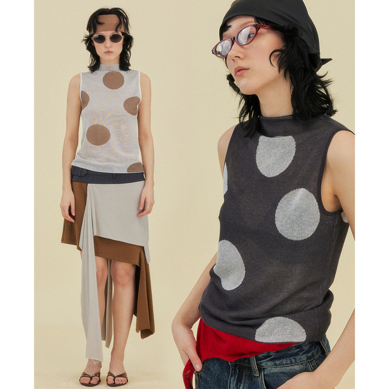 Unity Mode Half-High Collar Polka Dot Linen Knitted Vest for Women 530071 Unity Mode Half-High Collar Polka Dot Linen Knitted Vest for Women 530071