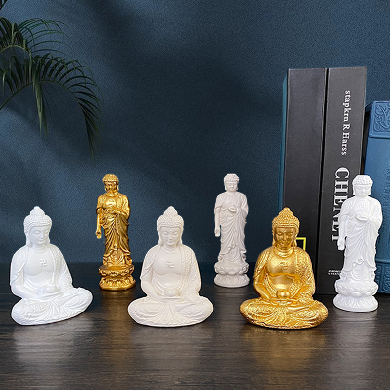 Venta caliente transfronteriza Estatuas de Buda del sudeste asiático, estatuas religiosas, decoraciones artesanales de resina dorada, muebles para el hogar, muebles para el hogar, muebles para la sala de estar