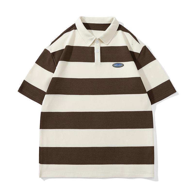 Camiseta Polo a Rayas de Algodón Heavyweight 250G Unisex para Parejas
