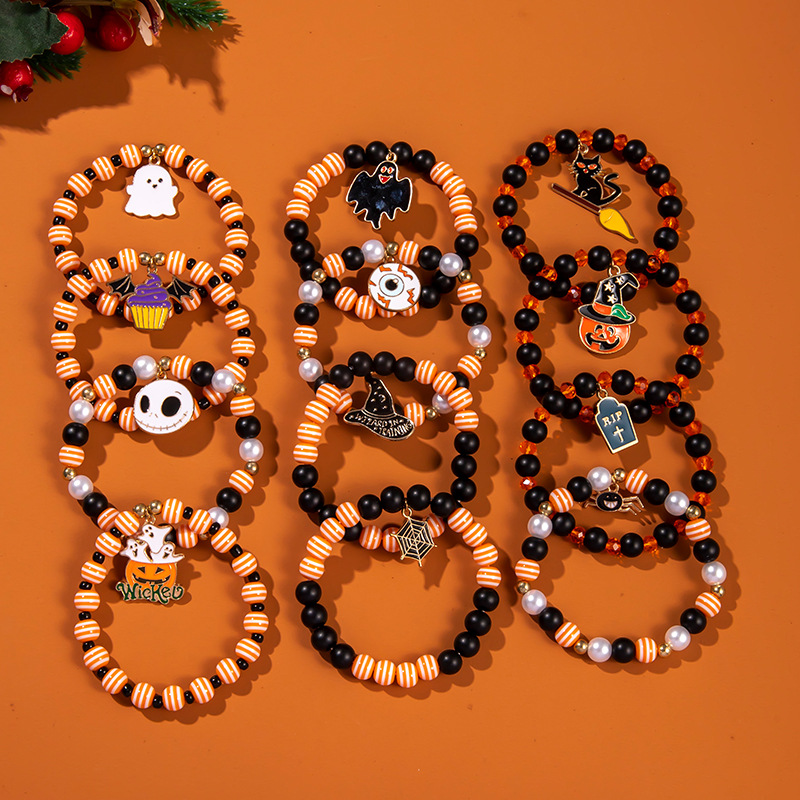 Alloy, soft clay Material Halloween Festival Elegant Simple Style Letter Star Spider Alloy Soft Clay Beaded Bracelets Halloween Wholesale