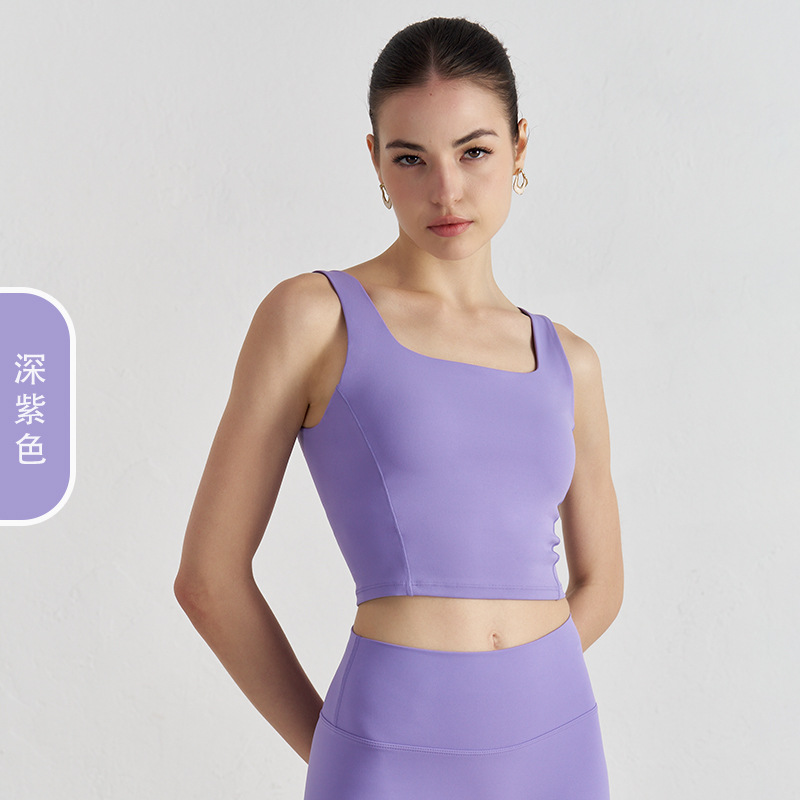 Ropa de yoga de copa fija integrada desnuda NU, ropa interior deportiva corta sin mangas para mujer, chaleco de yoga con tirantes anchos