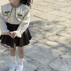 星月子女童春款韓版櫻桃襯衫女寶寶學院風大翻領可愛襯衫花邊領