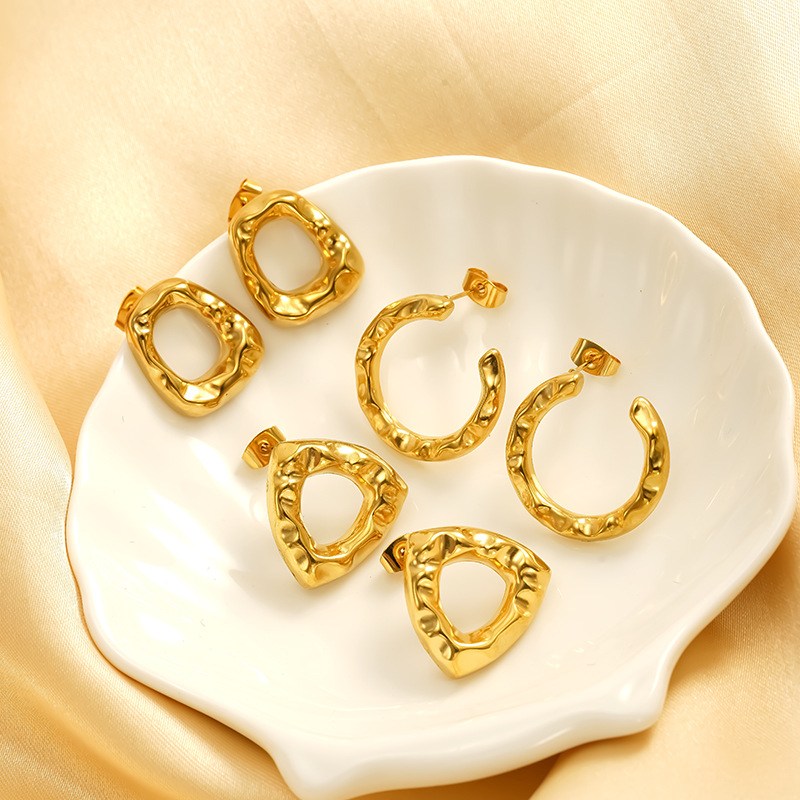 Titanium Steel Stud Earrings For Women Minimalist Half Ring Style_voghion.com