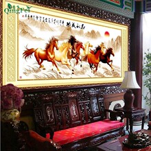 青飞精准印布八骏图马到成功十字绣八马奔腾十字绣秋色马全图客厅