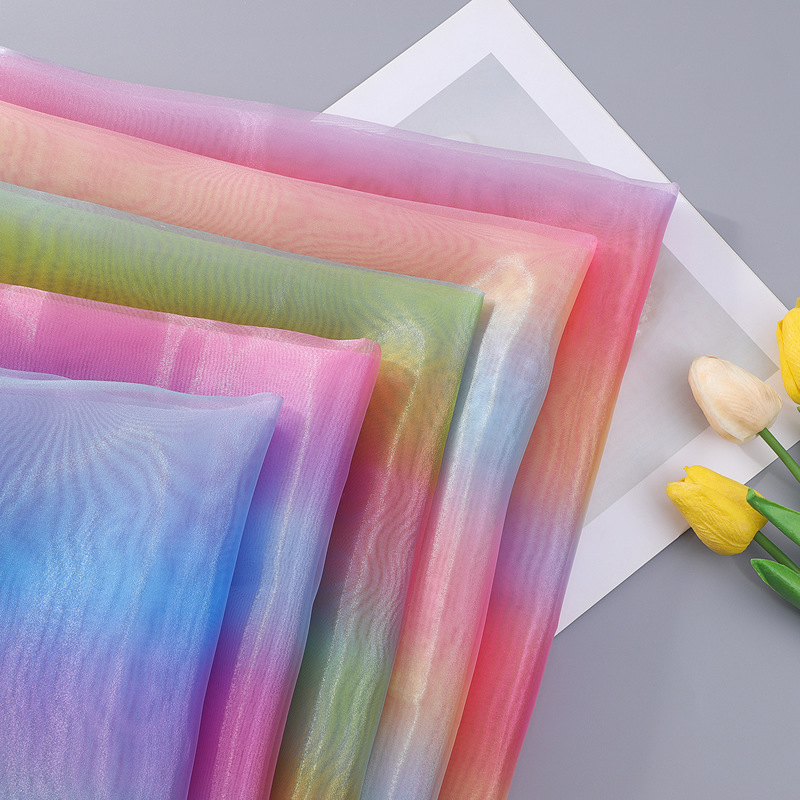 in stock generation scissors 1 size rainbow gradient organza fabric puffy skirt wedding dress party background decoration photo fabric