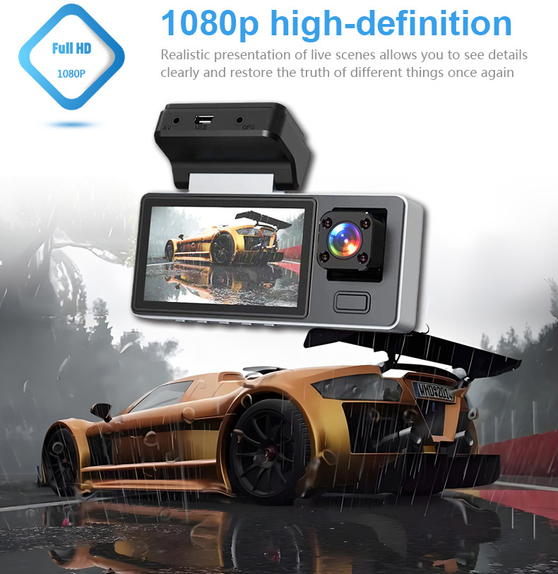 Cross-border new three-recording A8 driving recorder wifi mobile phone connection HD night vision three-lens wide-angle Cardvr