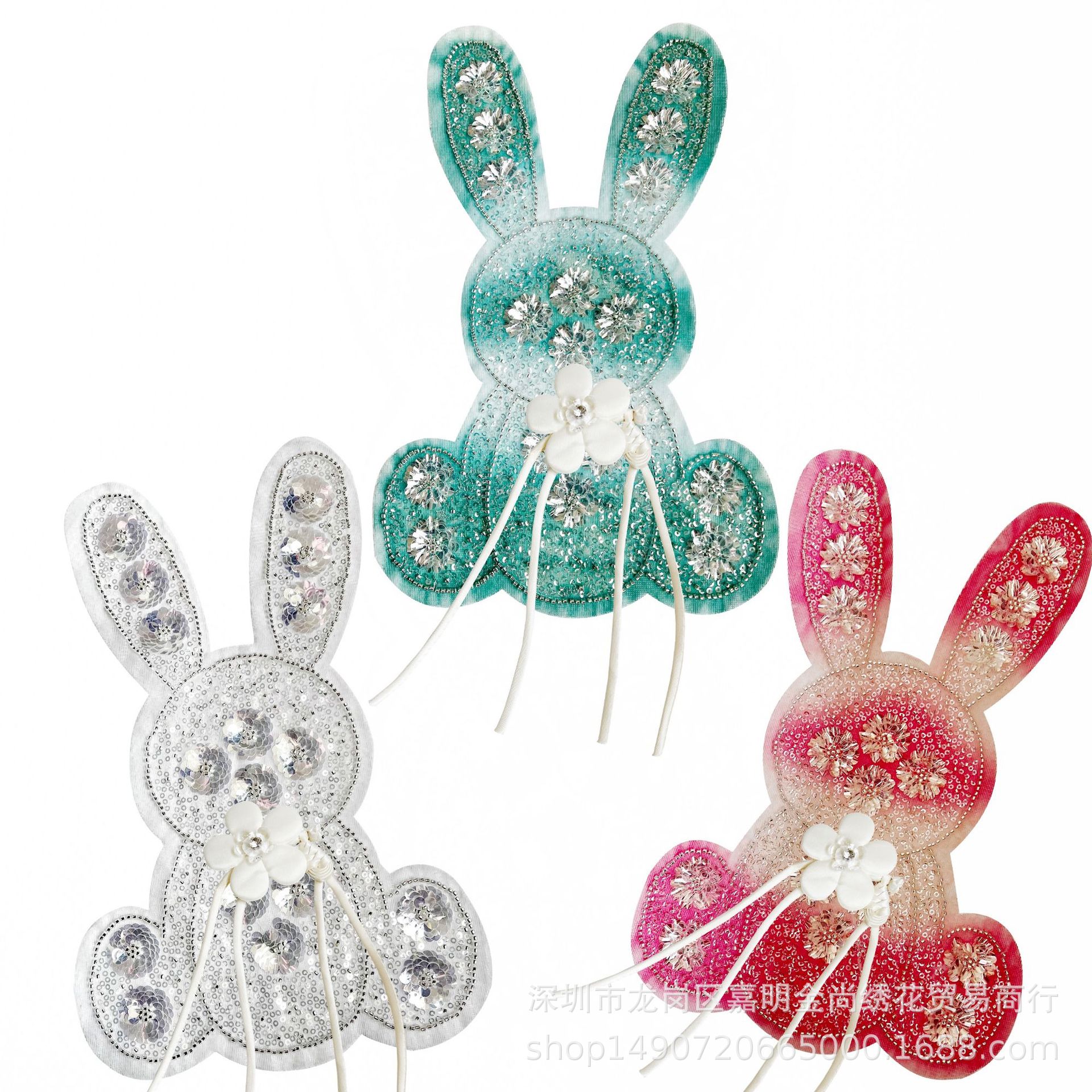 水晶片渐变数码印珠亮片花朵密抖卡通动音漫动物彩兔补丁潮流辅料