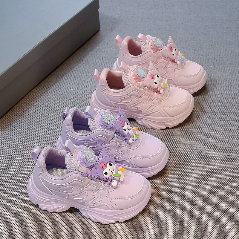 Кроссовки для девочек 2025 осень новый мультфильм Coulomi обувь для девочек папа обувь вращающаяся пуговица детская повседневная обувь