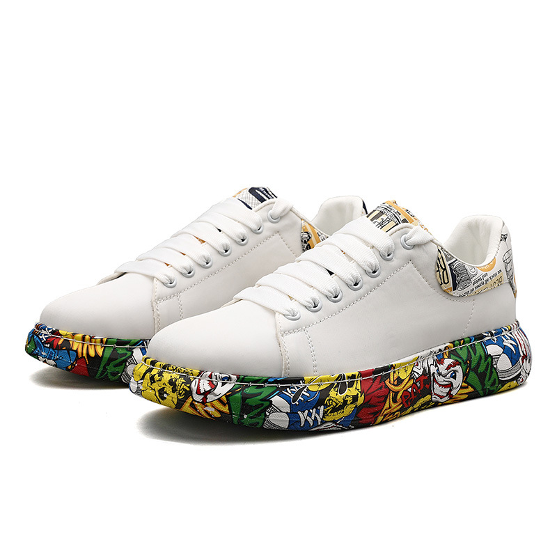 Zapatos de moda para hombres de graffiti, zapatos de skate de pareja de moda transpirables, zapatos casuales de altura para hombres, zapatos blancos pequeños
