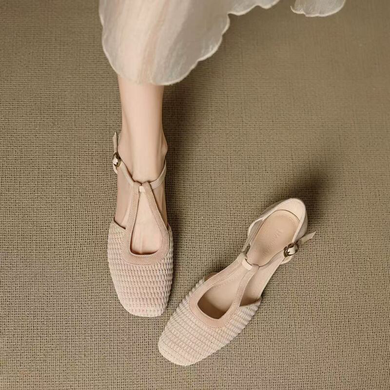 Retro Style Super Beautiful Roman Sandals for Women with Skirts Hollow Mary Jane Thick Heel Toe Shoes