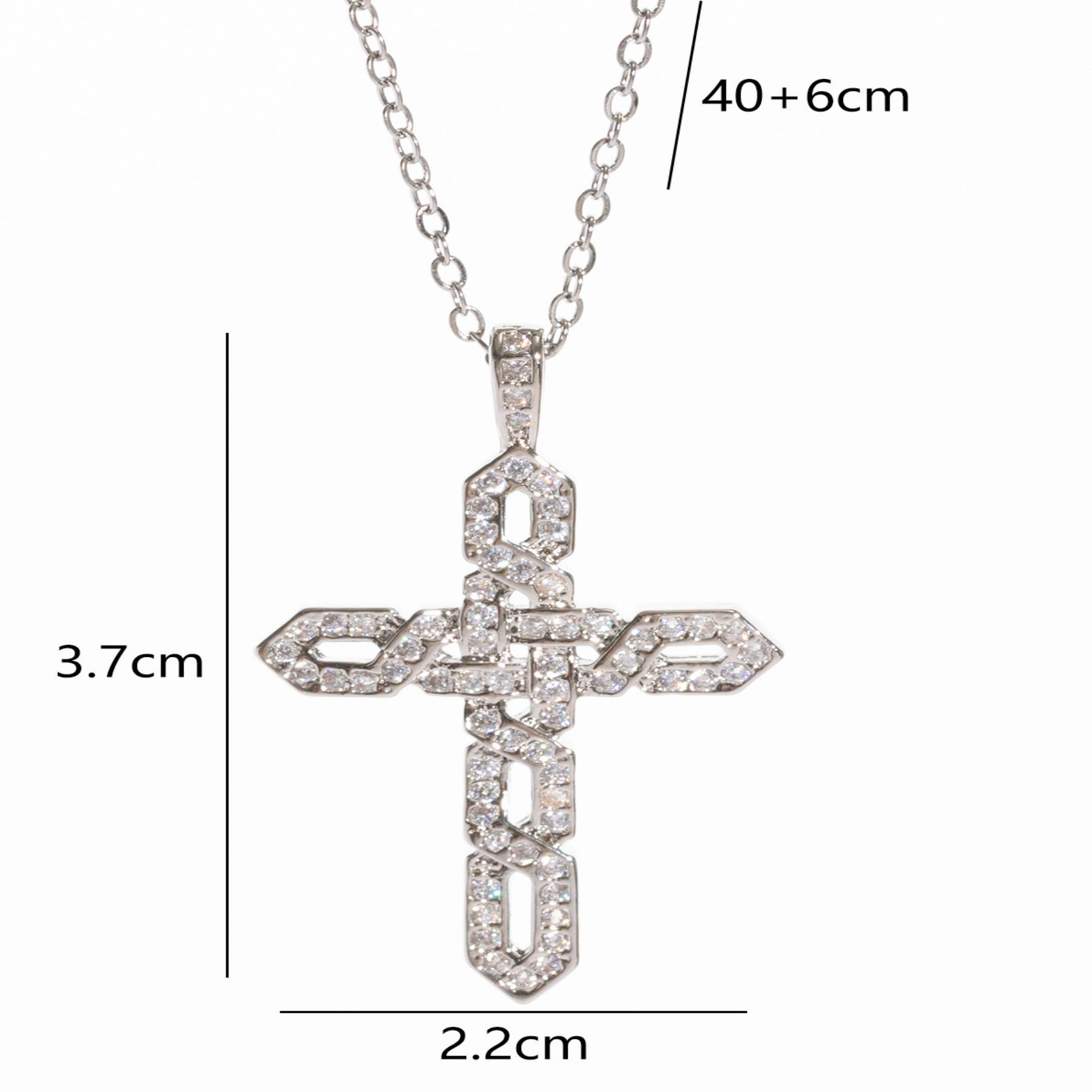 Plating Design Wholesale Jewelry Elegant Glam Cross Copper Zircon Plating Pendant Necklace Cable Chain