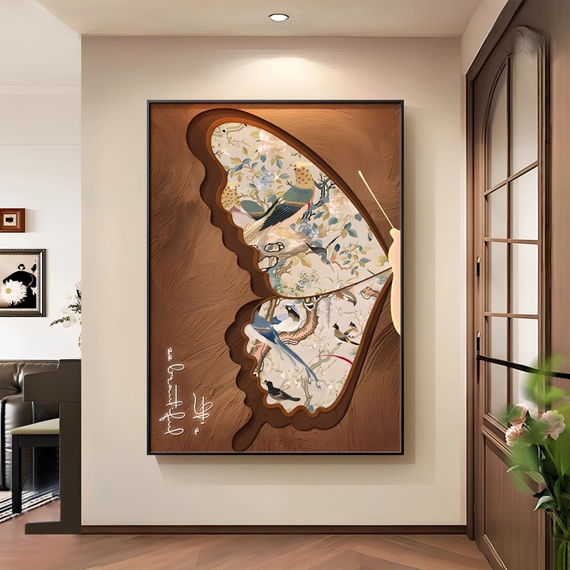 中古风蝴蝶客厅沙发背景墙装饰画复古艺术落地画高档玄关走廊挂画|undefined