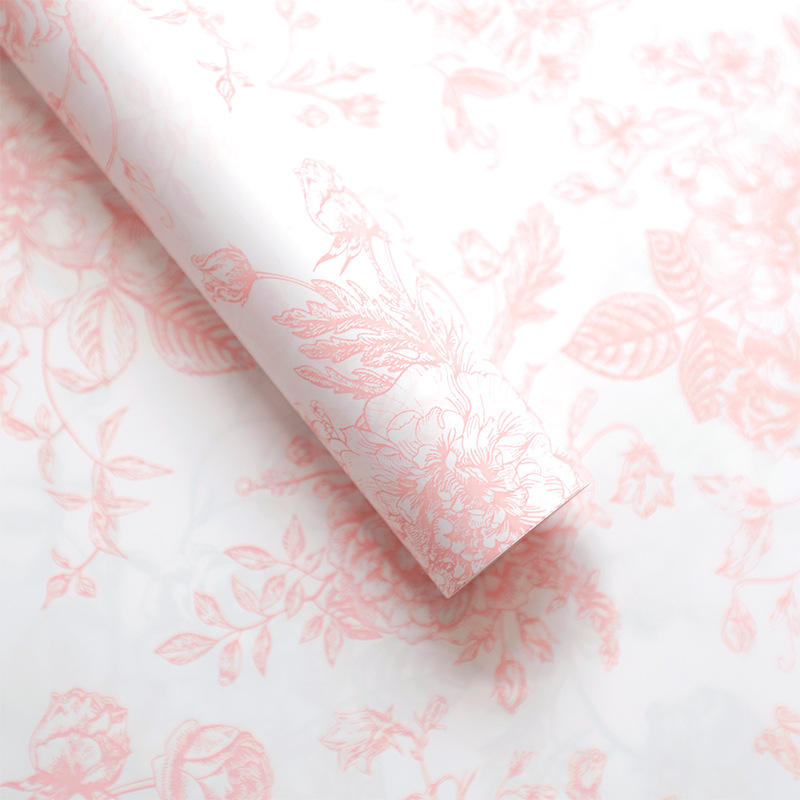 Papel de regalo floral impermeable de estilo europeo para el Día del Maestro, impreso con un elegante diseño floral para empaquetado de ramos de regalo en floristerías.