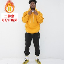 肌肉撸铁连帽运动卫衣套装男冬季套头大码外套加绒加厚宽松裤保暖