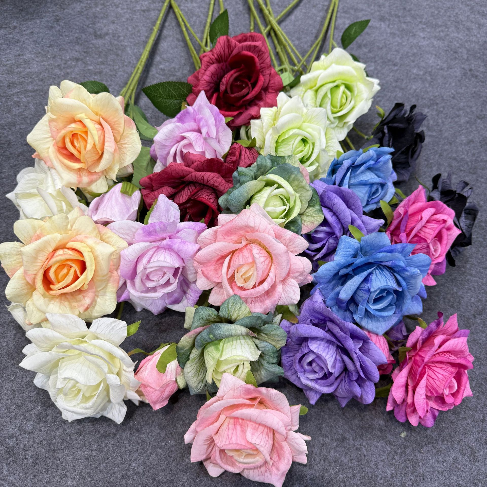 3头彩印亚纹大玫瑰花仿真花婚庆装饰插花玫瑰仿真花钻石玫假花